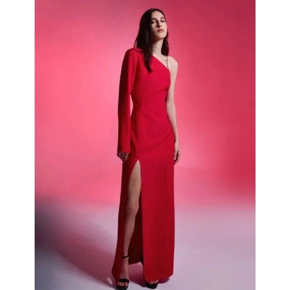 BCBG Max Azria Size EU 44 US 8 Pink One Shoulder Silk Rayon Knit Gown prom dress